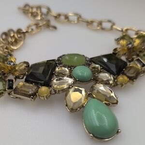 J. Crew Green and Gold Necklace with Teardrop Pendant
